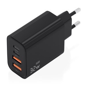 AISENS Cargador GaN 32W, 2xUSB-C PD3.0, 2xUSB-A, Negro