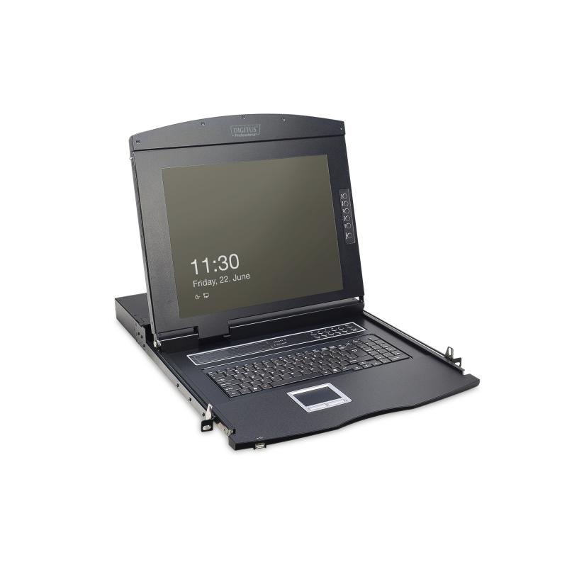 Consola modular con TFT de 17" (48,3 cm), KVM Cat.5 de 16 puertos y panel táctil, teclado español