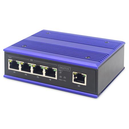 Conmutador de red Fast Ethernet de 4 puertos, industrial, no gestionado, 1 enlace ascendente RJ45