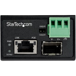 StarTech.com Conversor de Medios Ethernet Industrial PoE+ de Fibra a Ethernet de 30W - Convertidor SFP a RJ45 de Fibra IP30