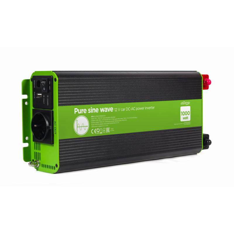 EG-PWC-PS1000-01 adaptador e inversor de corriente Auto 1000 W Negro, Verde