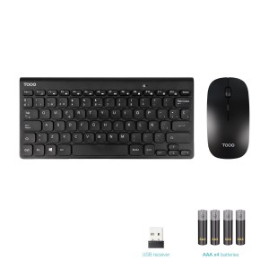 TooQ Teclado compacto + Ratón slim inalámbrico, Negro