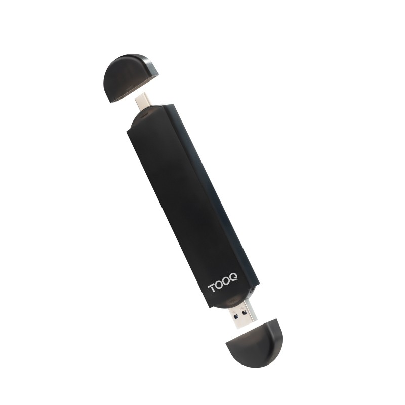 TooQ Caja Externa USB-C M + USB-A M para SSD M.2 NGFF NVMe, Negra