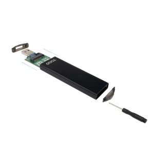 TooQ Caja Externa USB-C M + USB-A M para SSD M.2 NGFF NVMe, Negra