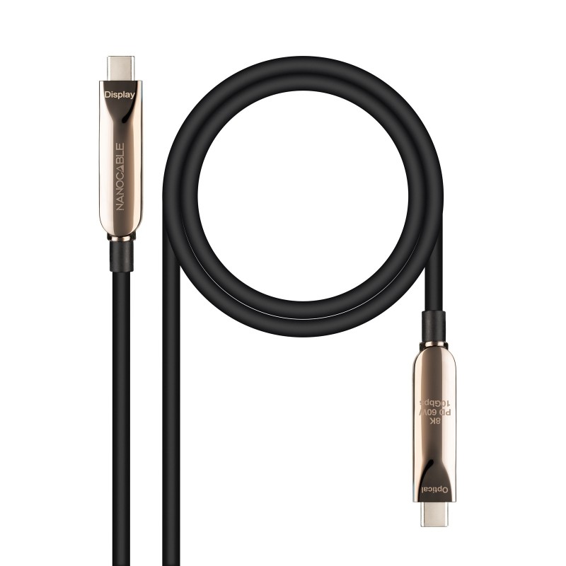 Nanocable Cable USB 3.2 Gen2x1 AOC, 60W 3A PD 10Gbps 8K@60Hz, USB-C M M, 10m, Negro