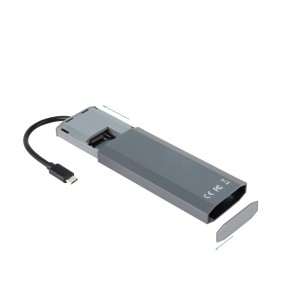 TooQ Caja externa para SSD M.2 NGFF NVMe + HUB USB 3.2 Gen2 con 1xUSB-C PD + 2xUSB-A + USB-C + HDMI, Gris