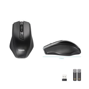 TooQ Ratón inalámbrico, 1600 DPI, 4 botones, Negro
