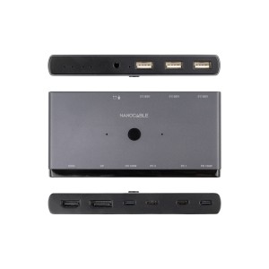Nanocable Switch Conmutador KVM 2x USB-C a 3xUSB-A+2xPD+HDMI+DP+Audio