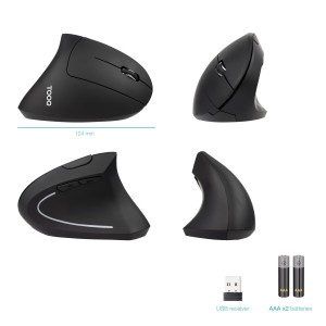 TooQ Ratón Inalámbrico Ergonómico Vertical 3200 DPI, 6 botones, Negro