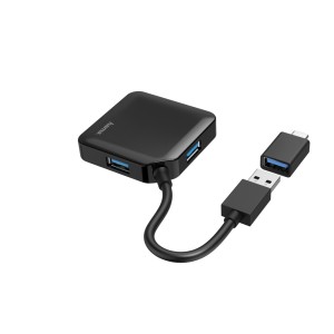 Hama | HUB USB con 4 Puertos y Adaptador USB-C (Conexión de Múltiples Dispositivos, Transformador Universal USB a USB-C, USB