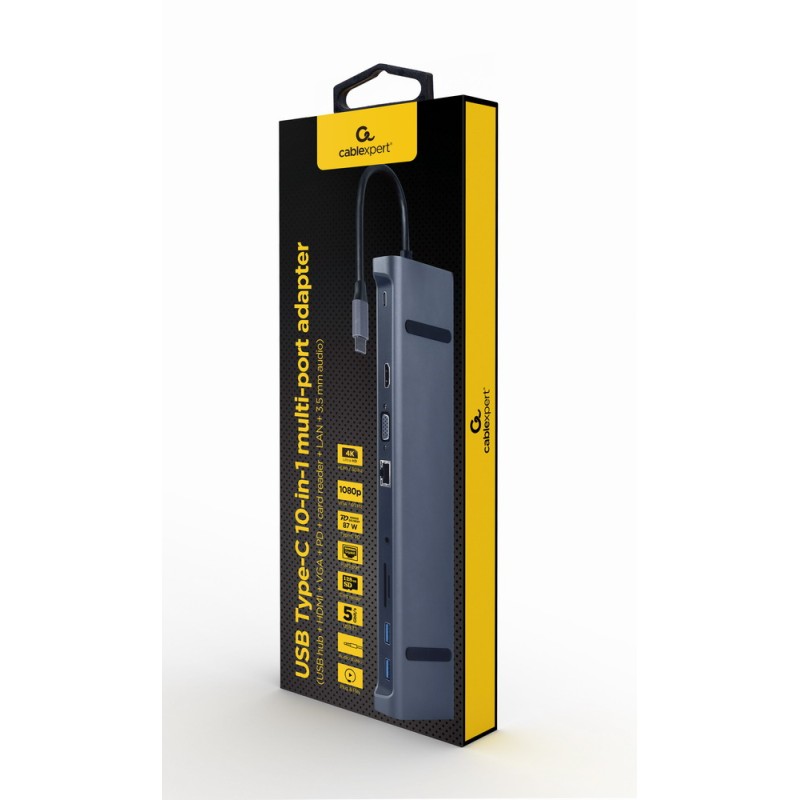 A-CM-COMBO10-01 base para portátil y replicador de puertos Alámbrico USB 3.2 Gen 1 (3.1 Gen 1) Type-C Gris
