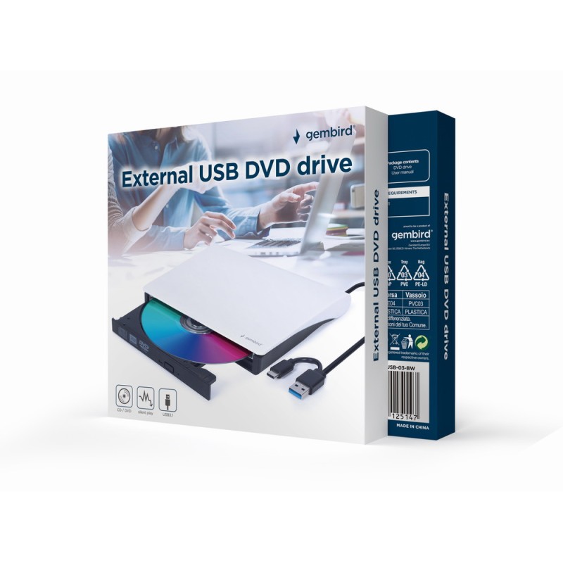 DVD-USB-03-BW unidad de disco óptico DVD±RW Negro, Blanco DVD-USB-03-BW unidad de disco óptico DVD±RW Negro, Blanco