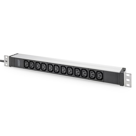 Regleta de enchufes con perfil de aluminio, 12 enchufes, cable de alimentación de 2 m para enchufes con contacto de puesta a tie