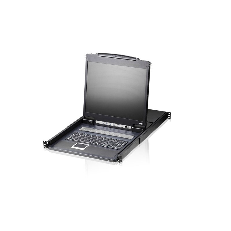 ATEN Consola LCD single rail con switch KVM integrado VGA PS 2-USB de 8 puertos