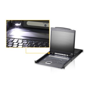 ATEN Consola LCD single rail con switch KVM integrado VGA PS 2-USB de 8 puertos