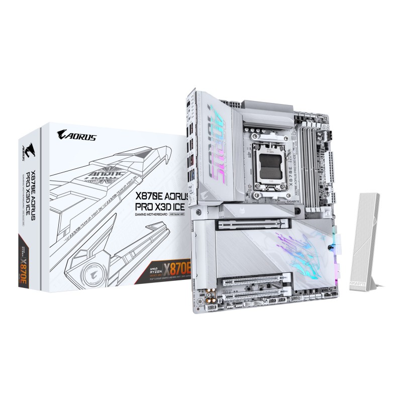 GIGABYTE X870E AORUS PRO X3D ICE Placa Base – Compatible con procesadores AMD Ryzen 9000, VRM digital de 18+2+2 fases, hasta