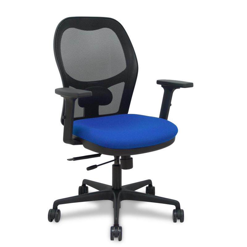 Silla Jorquera traslack malla negra asiento bali azul brazos 2D ruedas 65