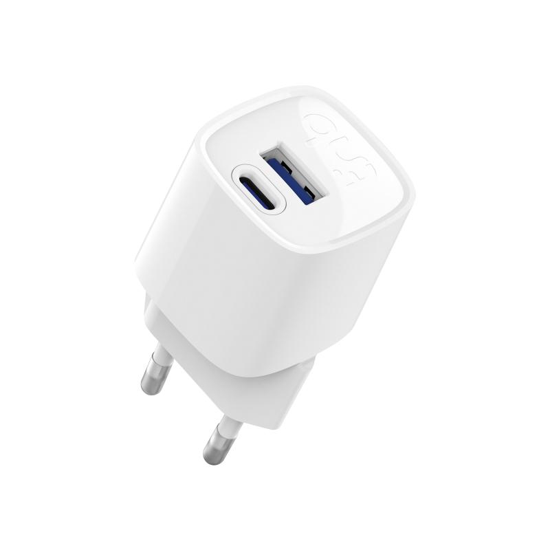 Cargador GAN 30W USB-C + USB-A Power Delivery Mains Charger - Blanco