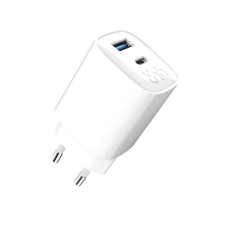 Cargador 1 USB-C +1 USB-A GAN 45W mains charger - Blanco