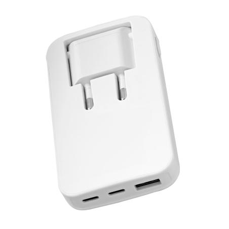 Cargador GAN charger 2 USB-C Power Delivery + 1 USB-A 65W foldable plug - Blanco