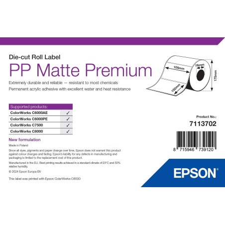 Epson 7113702 etiqueta de impresora Blanco Etiqueta para impresora autoadhesiva