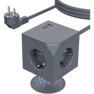 CoolBox CUBIK MAGNET 3 ENCHUFES CUBO MAGNETICO CON CARGA USB Y CABLE AC INTEGRADO