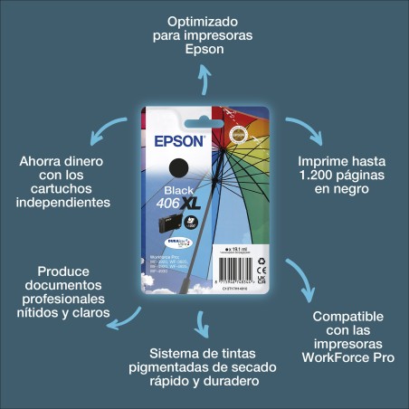 Epson Pack individual de tinta DURABrite Ultra negro 406XL Paraguas