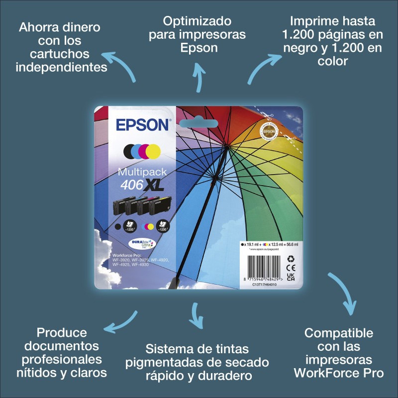 Epson Multipack de tinta 4 colores DURABrite Ultra 406XL Paraguas