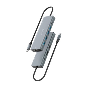 AISENS USB-C Dock 9 en 1, USB-C A 1xHDMI, 1xDisplayPort, 1xRJ45, 4xUSB-A 5G, 1xUSB-C 5G, 1xUSB-C PD100W, Gris, 20cm