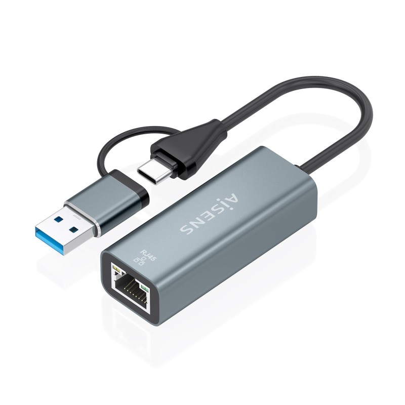 AISENS Conversor USB3.2 Gen1 USB-A+USB-C A Ethernet Gigabit 10 100 1000 Mbps, Gris, 15cm