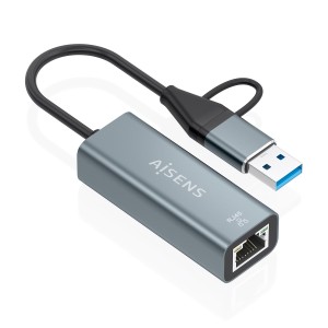AISENS Conversor USB3.2 Gen1 USB-A+USB-C A Ethernet Gigabit 10 100 1000 Mbps, Gris, 15cm