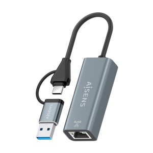 AISENS Conversor USB3.2 Gen1 USB-A+USB-C A Ethernet Gigabit 10 100 1000 Mbps, Gris, 15cm