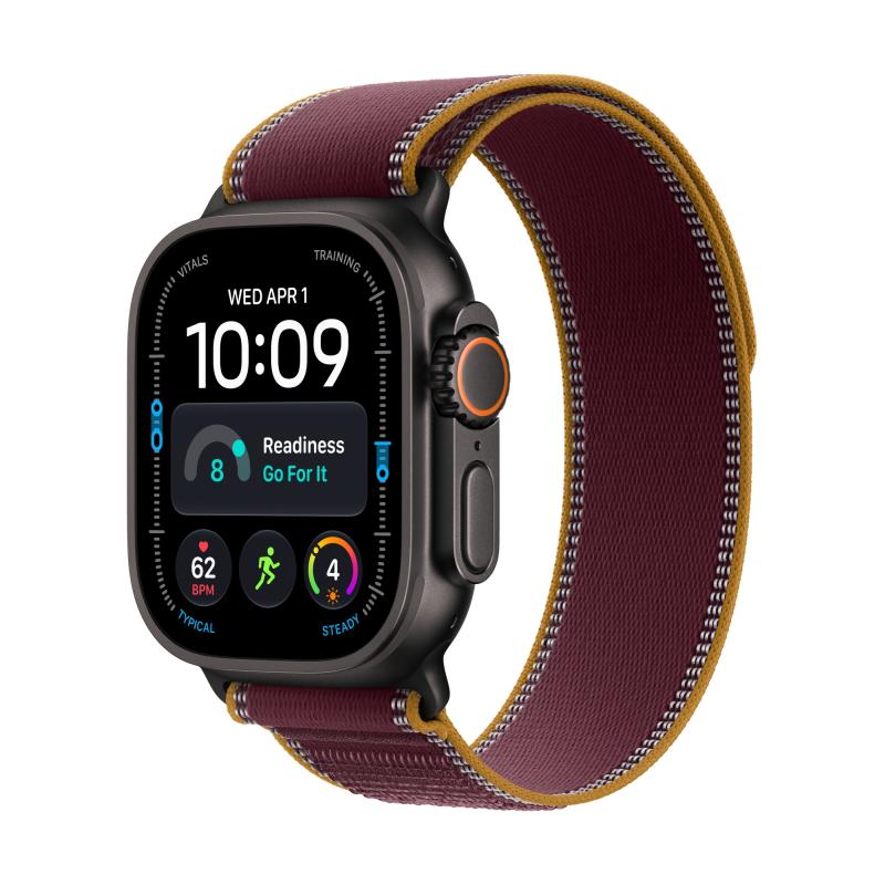 Watch Ultra 4 (GPS + Cellular) - Caja de titanio negro de 49 mm - Correa Loop Trail burdeos - Talla M/L
