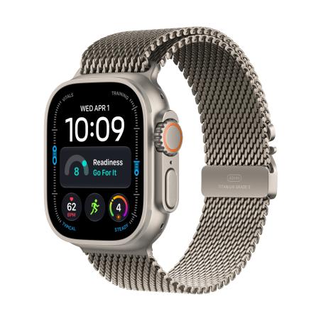 Watch Ultra 4 (GPS + Cellular) - Caja de titanio natural de 49 mm - Pulsera Milanese Loop en titanio natural - Talla L