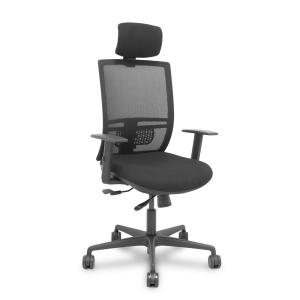 Silla Yunquera traslack malla negra bali negro brazos 1D y cabecero regulable