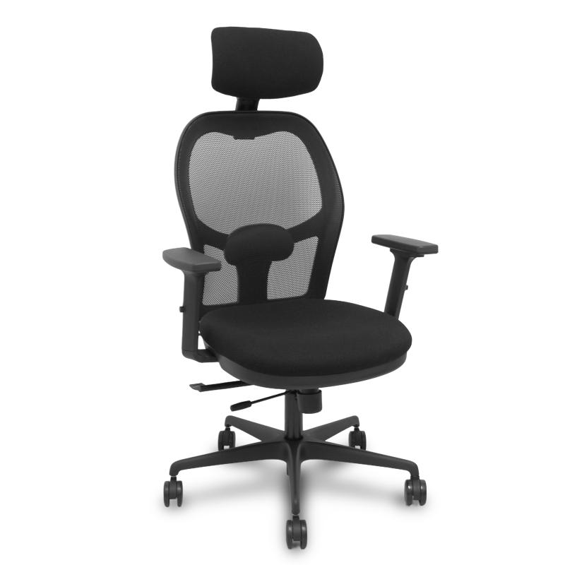 Silla Jorquera traslack malla negra asiento bali negro brazos 2D cabecero regulable