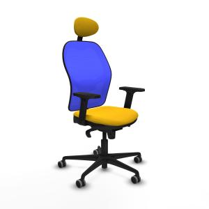 Jorquera sincro malla azul bali amarillo brazos 2D base nailon cabecero fijo ruedas 65mm engomada