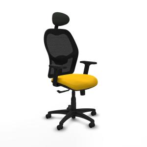 Alocén sincro malla negra bali amarillo brazos 2D base poliamida cabecero fijo ruedas autofrenantes 50mm