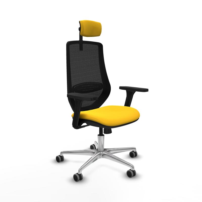 Mardos sincro similpiel amarillo brazos 3D base aluminio ruedas 65mm engomadas cabecero 2D
