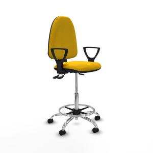 Taburete Aına AS bali amarillo brazos fijos base cromada ruedas autofrenantes 50mm