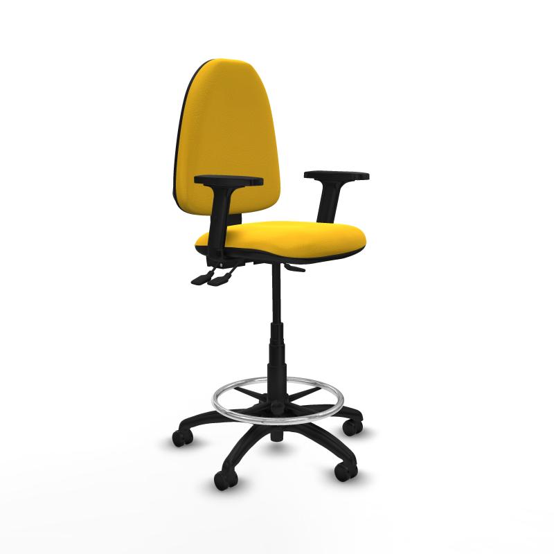 Taburete Aına AS similpiel amarillo brazos 2D base poliamida ruedas autofrenantes 50mm