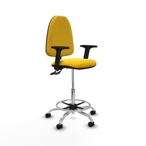 Taburete Aına CPDM similpiel amarillo brazos 2D base cromada ruedas nailon 50mm
