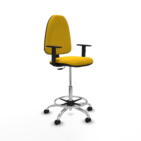 Taburete Aına CP bali amarillo brazos 1D base cromada ruedas engomadas 50mm