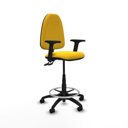 Taburete Aına CPDM similpiel amarillo brazos 2D base poliamida ruedas nailon 50mm