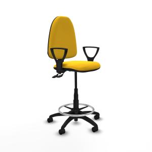 Taburete Aına CPDM similpiel amarillo brazos fijos base poliamida ruedas nailon 50mm