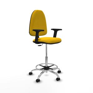 Taburete Aına CP bali amarillo brazos 2D base cromada ruedas engomadas 50mm