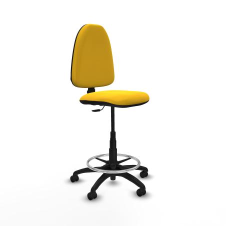 Taburete Aına CP similpiel amarillo base poliamida ruedas autofrenantes 50mm