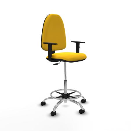 Taburete Aına CP similpiel amarillo brazos 1D base cromada ruedas nailon 50mm