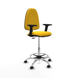 Taburete Aına CP similpiel amarillo brazos 2D base cromada ruedas autofrenantes 50mm