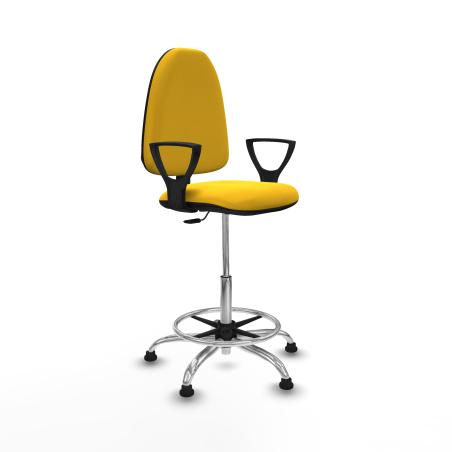 Taburete Aına CP similpiel amarillo brazos fijos base cromada topes